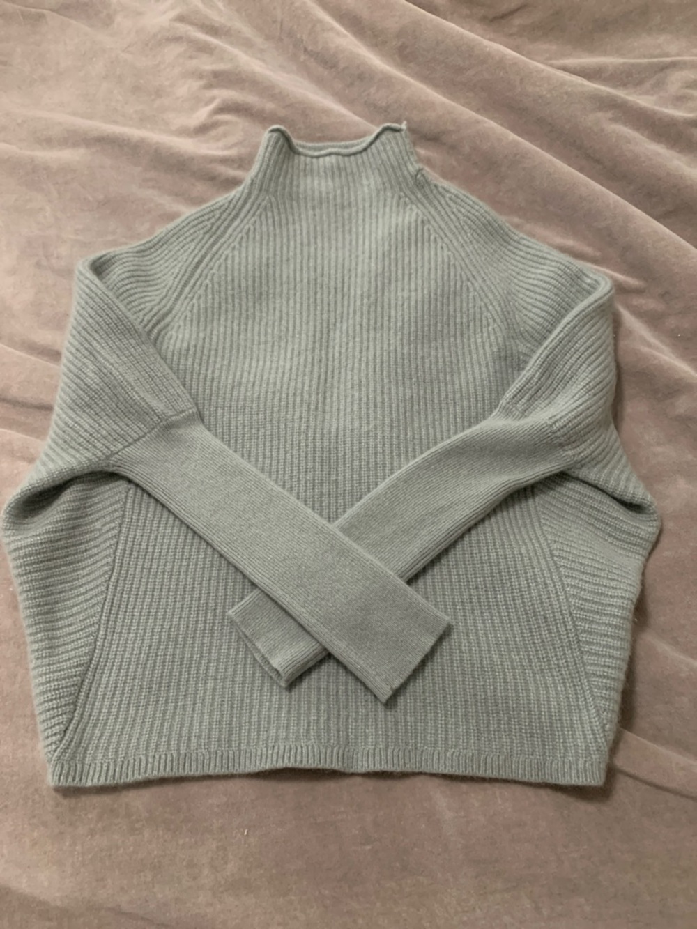 Club Monaco Cashmere Light Sage Ribbed Mock Neck Sweater